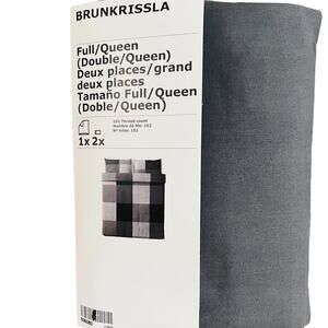 IKEA BRUNKRISSLA Gray & Black Checked Full/Queen Duvet Cover & Pillowcases